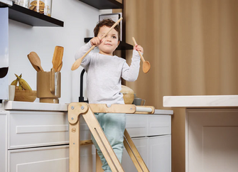 Folding Growing Chair – Montessori Step Stool with Safety Rails for Toddlers – Beige