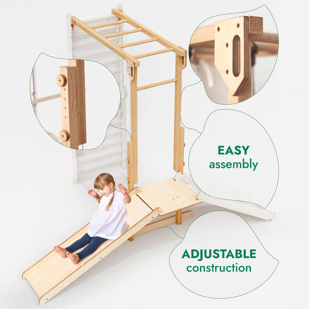 7in1 Swedish Walls + Monkey Bars + Swing Set + Slide Board + Ramp
