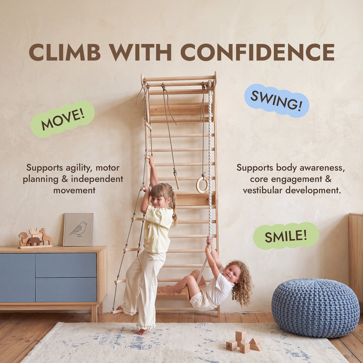 5-in-1 Swedish Wall Bars XL with Pull-Up Bar & 3-in-1 Swing Set