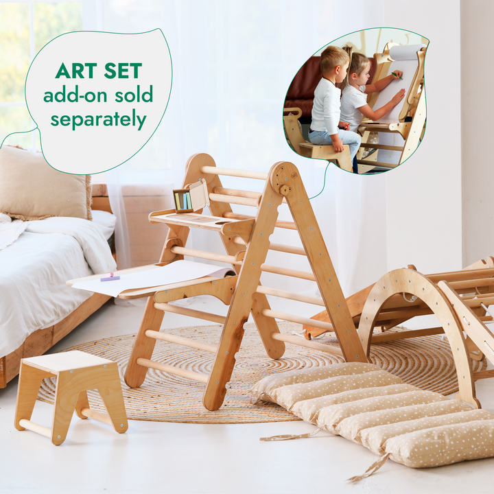5in1 Montessori Climbing Frame: Pikler Triangle + Arch/Rocker + Slide Board/Ramp + Netting rope + Cushion