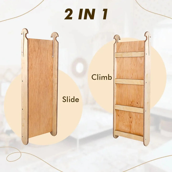 6in1 Montessori Climbing Frame: Pikler Triangle + Climbing Arch + Slide Board + Net + Cushion + Art Addition