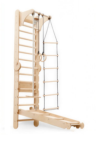 7-in-1 Indoor Climbing Frame for Kids: Wall Bars, Rock Wall, Net, Pull-Up Bar, 3-in-1 Swing Set