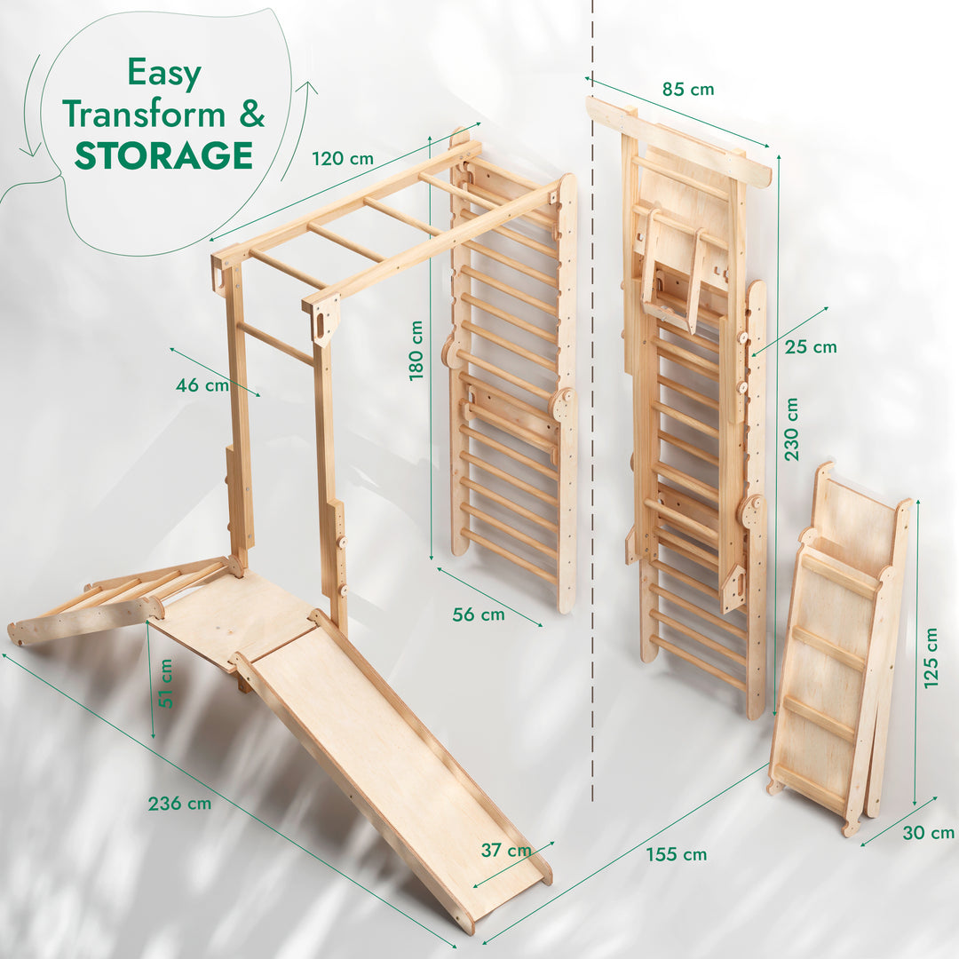 7in1 Swedish Walls + Monkey Bars + Swing Set + Slide Board + Ramp