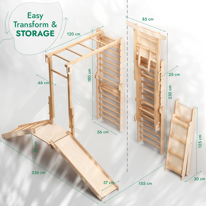 7in1 Swedish Walls + Monkey Bars + Swing Set + Slide Board + Ramp