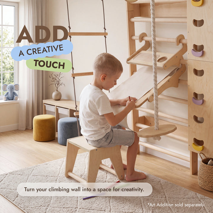 7-in-1 Indoor Climbing Frame for Kids: Wall Bars, Rock Wall, Net, Pull-Up Bar, 3-in-1 Swing Set