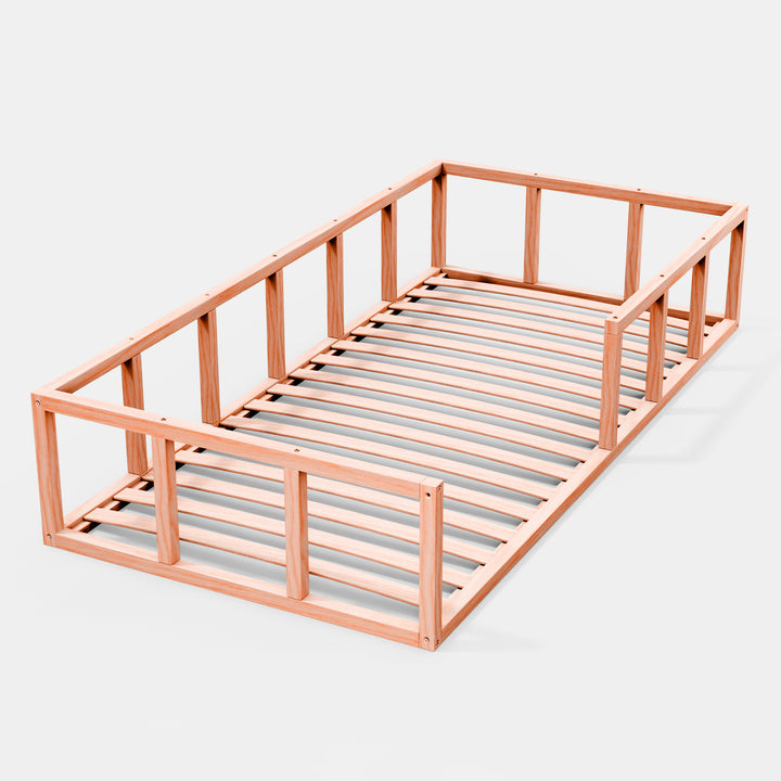 Montessori Floor Bed with Fence – Wooden Toddler Bed for Safe Sleep & Play