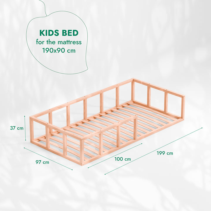 Montessori Floor Bed with Fence – Wooden Toddler Bed for Safe Sleep & Play