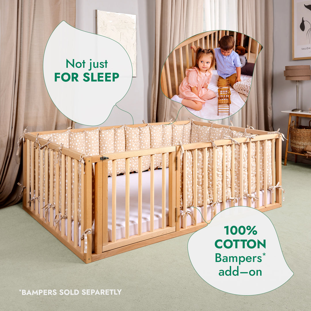 Montessori Floor Bed with Fence – Wooden Toddler Bed for Safe Sleep & Play