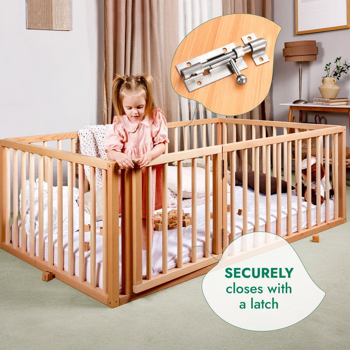 Montessori Floor Bed with Fence – Wooden Toddler Bed for Safe Sleep & Play