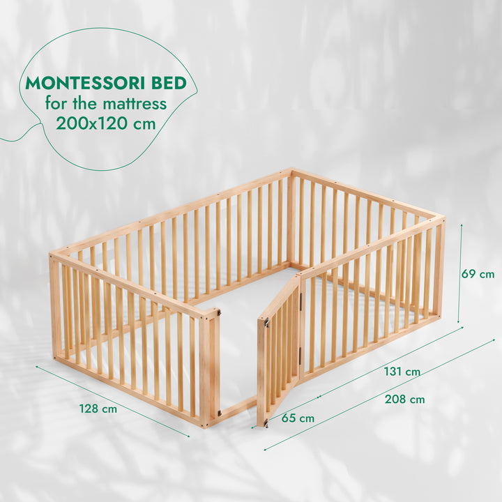 Montessori Floor Bed with Fence – Wooden Toddler Bed for Safe Sleep & Play