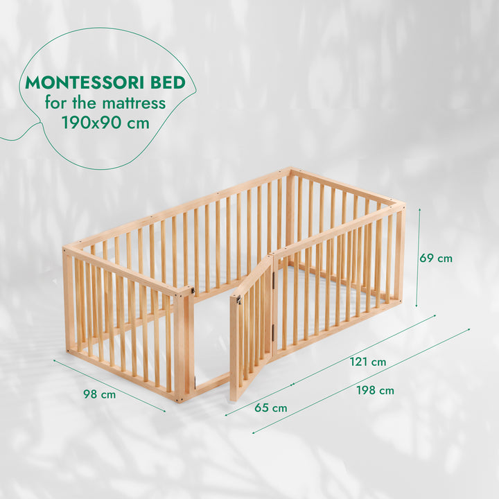Montessori Floor Bed with Fence – Wooden Toddler Bed for Safe Sleep & Play