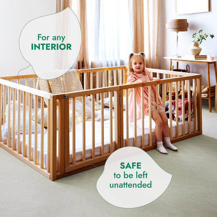 Montessori Floor Bed with Fence – Wooden Toddler Bed for Safe Sleep & Play