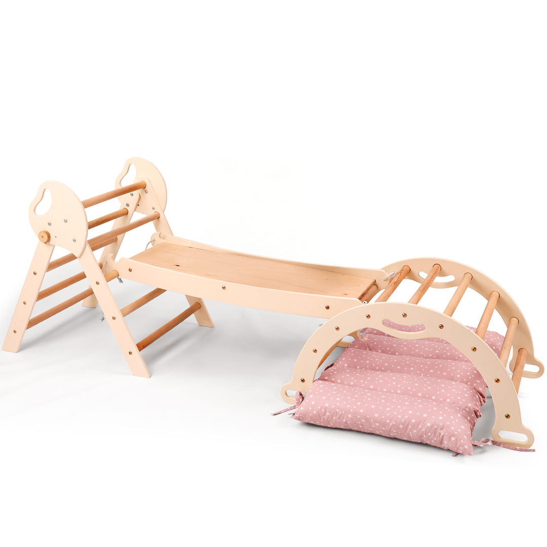 4in1 Montessori Climbing Frame: Pikler Triangle + Arch + Slide Board + Cushion for Toddlers (1–3 Years)