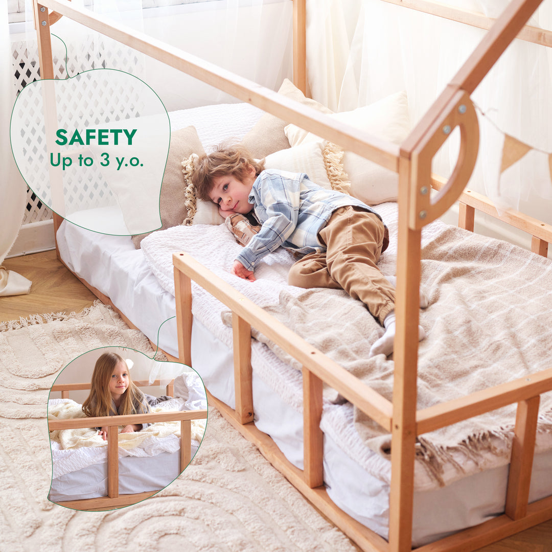 Montessori House Bed with Fence – Hardwood Floor Bed for Toddlers