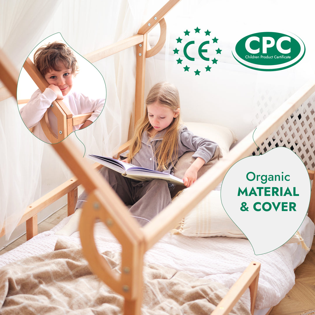 Montessori House Bed with Fence – Hardwood Floor Bed for Toddlers