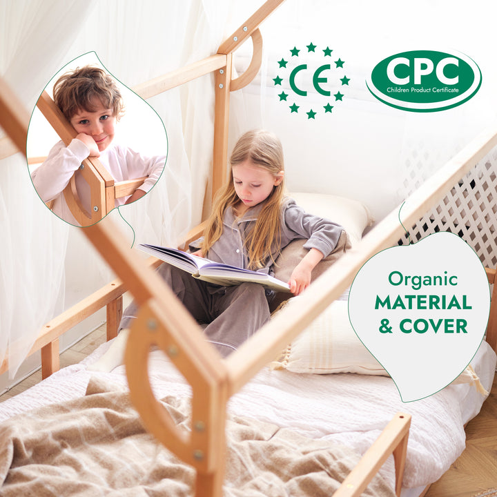 Montessori House Bed with Fence – Hardwood Floor Bed for Toddlers