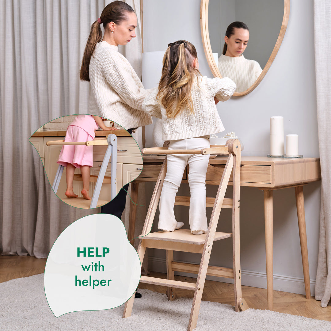 Folding Growing Chair – Montessori Step Stool with Safety Rails for Toddlers – Graphite
