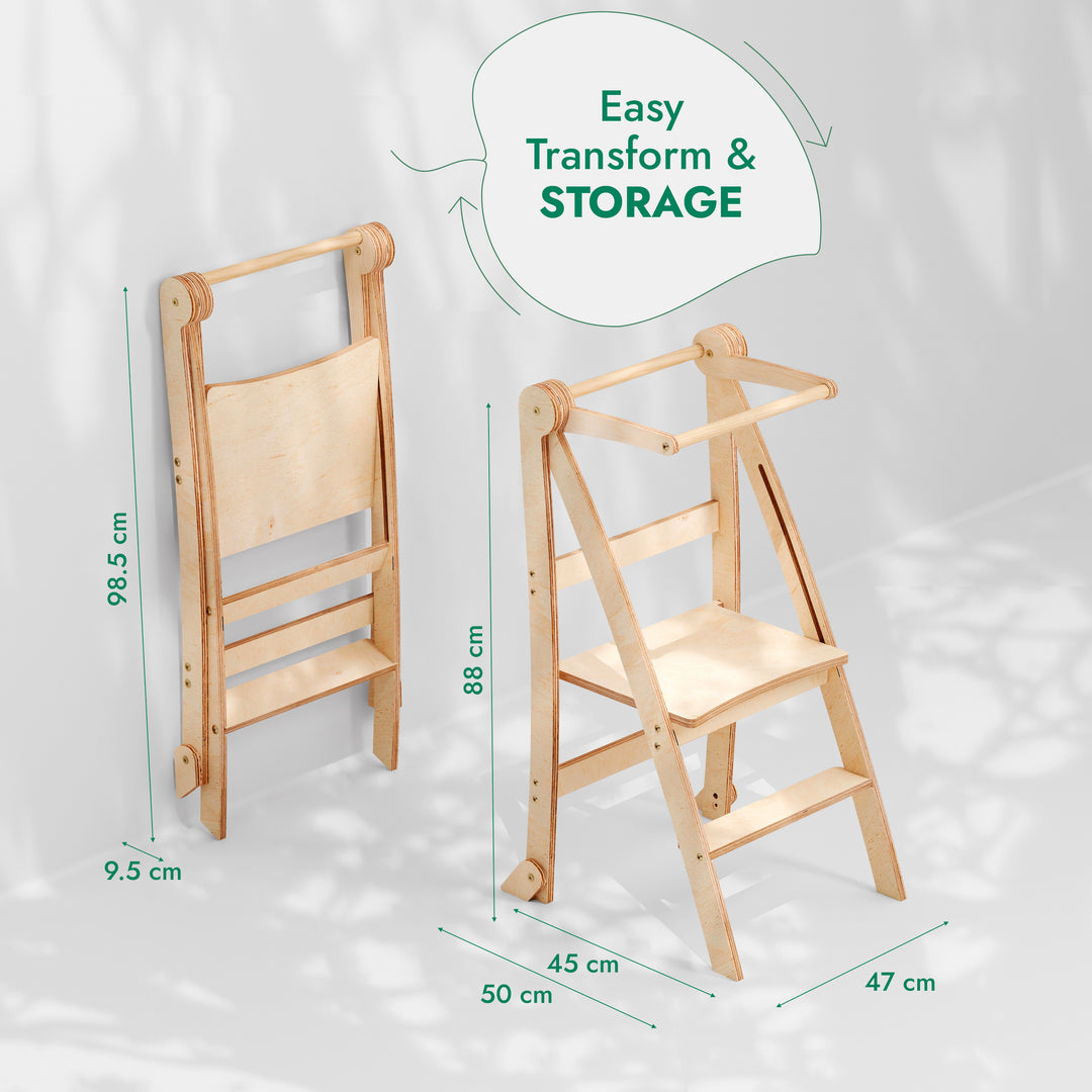 Folding Growing Chair – Montessori Step Stool with Safety Rails for Toddlers – Graphite