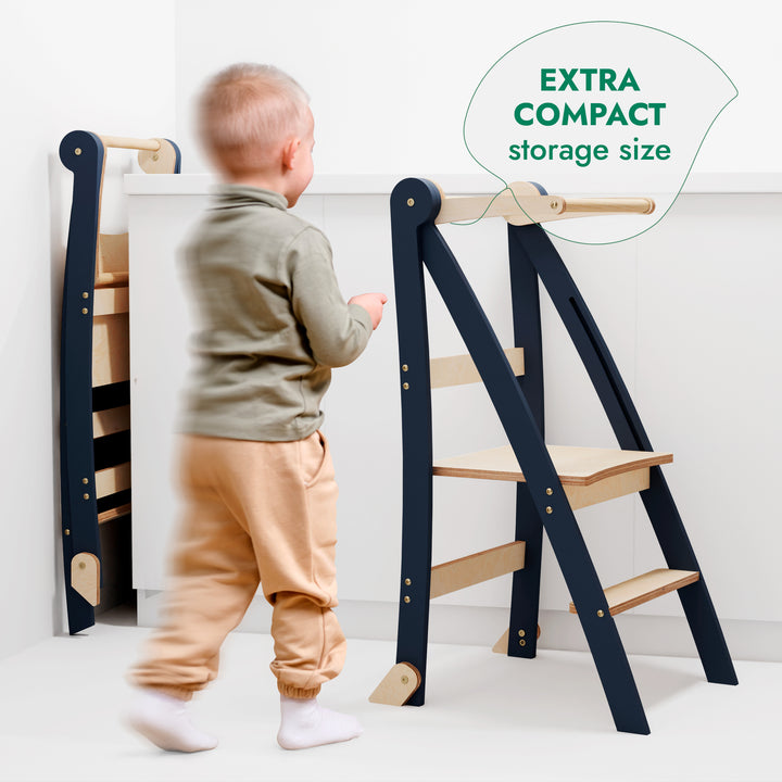 Folding Growing Chair – Montessori Step Stool with Safety Rails for Toddlers – Graphite
