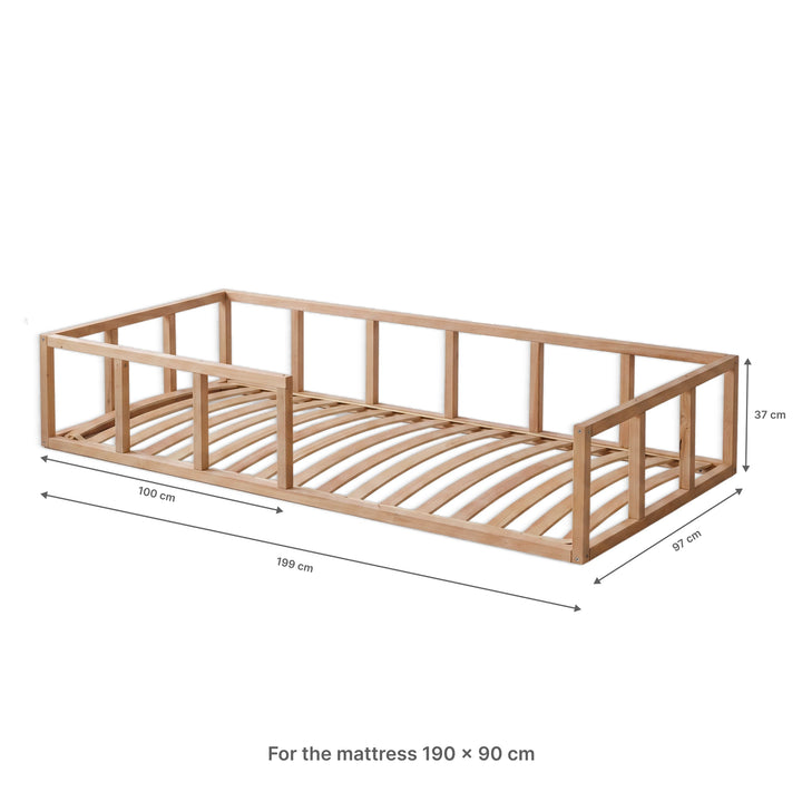 Single Montessori Floor Bed with Guard Rails – Wooden Bed for Toddlers & Kids