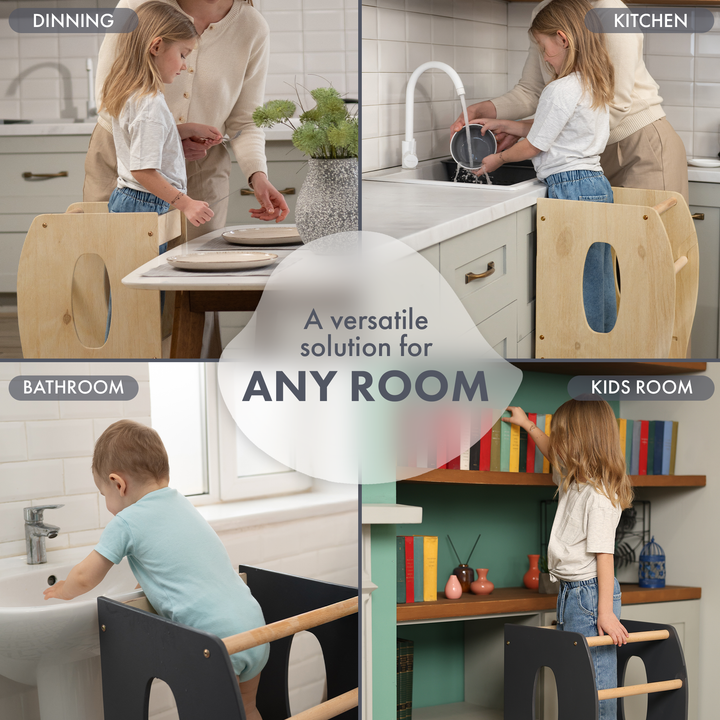 Stable Montessori Learning Tower: Wooden Growing Chair - Beige