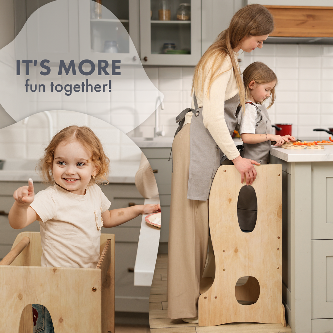 Stable Montessori Learning Tower: Wooden Growing Chair - Beige