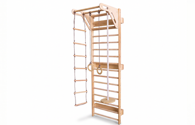 7-in-1 Indoor Climbing Frame for Kids: Wall Bars, Rock Wall, Net, Pull-Up Bar, 3-in-1 Swing Set