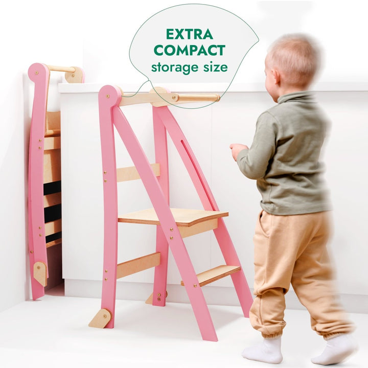 Helper Tower: A Multi-functional Foldable Step Stool for Kids - Pink