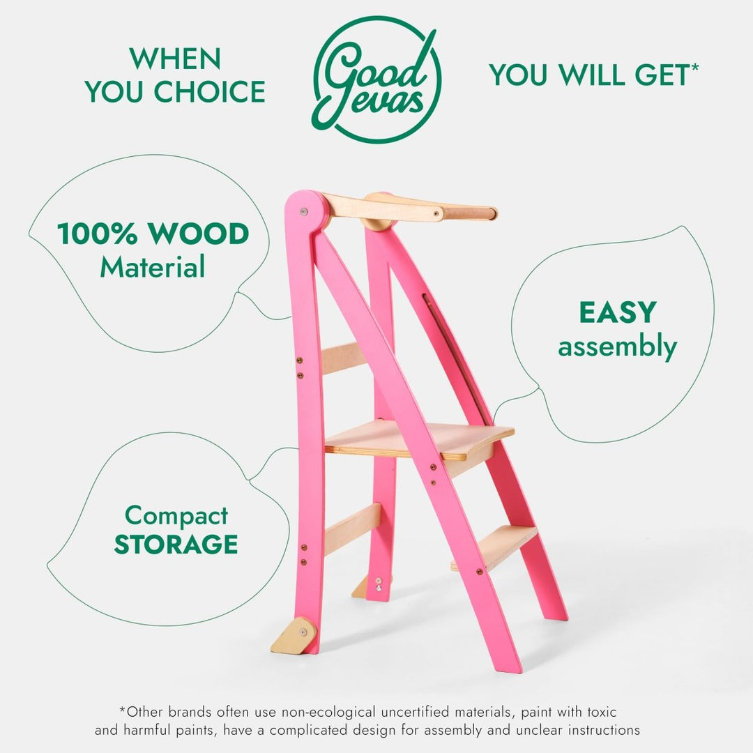 Helper Tower: A Multi-functional Foldable Step Stool for Kids - Pink