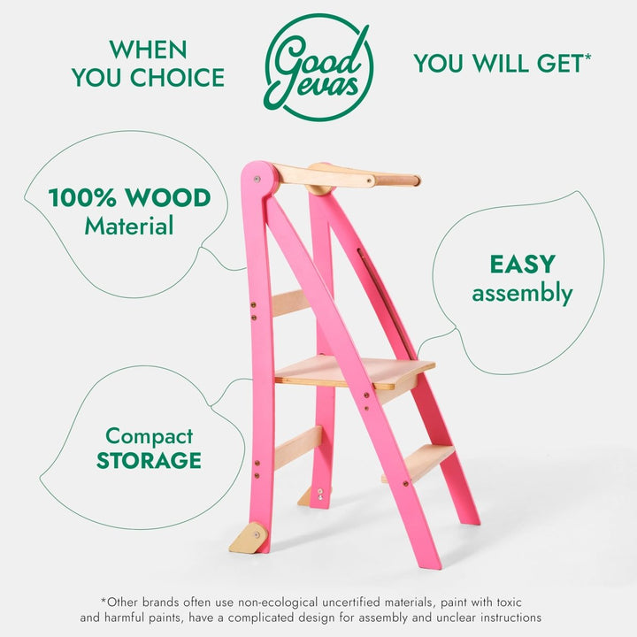 Helper Tower: A Multi-functional Foldable Step Stool for Kids - Pink