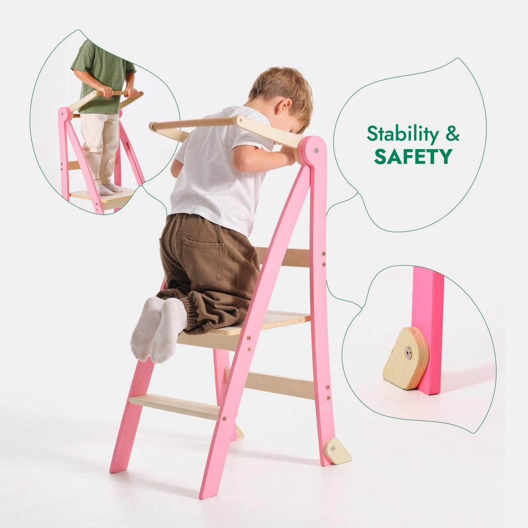Helper Tower: A Multi-functional Foldable Step Stool for Kids - Pink