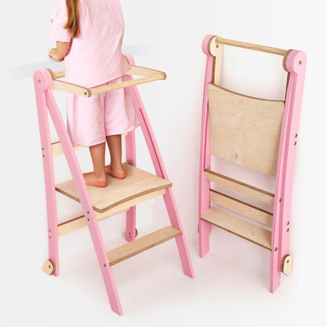 Helper Tower: A Multi-functional Foldable Step Stool for Kids - Pink