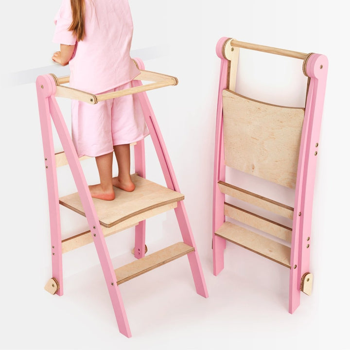 Helper Tower: A Multi-functional Foldable Step Stool for Kids - Pink