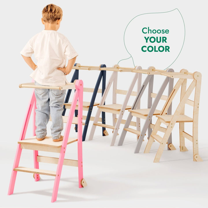 Helper Tower: A Multi-functional Foldable Step Stool for Kids - Pink