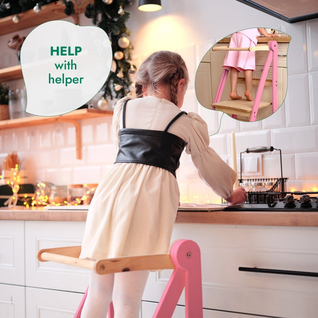 Helper Tower: A Multi-functional Foldable Step Stool for Kids - Pink