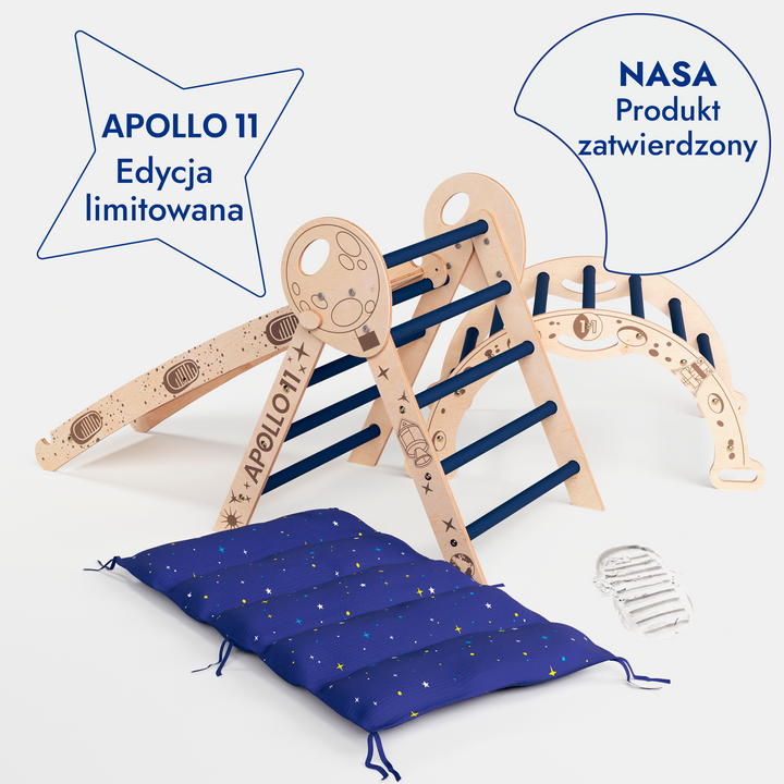 Apollo 4in1 Climbing Set:  Pikler Triangle, Arch, Slide Board, and Cushion for Little Toddlers Astronauts