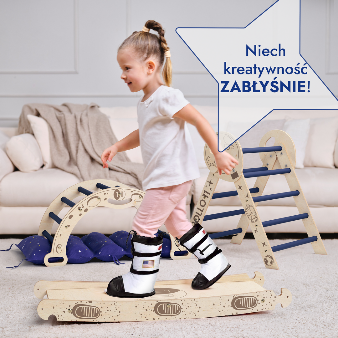 Apollo 4in1 Climbing Set:  Pikler Triangle, Arch, Slide Board, and Cushion for Little Toddlers Astronauts