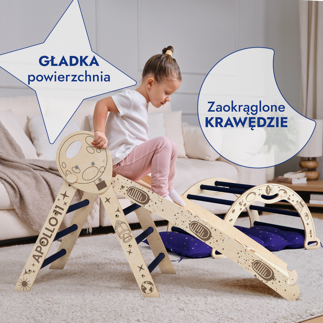 Apollo 4in1 Climbing Set:  Pikler Triangle, Arch, Slide Board, and Cushion for Little Toddlers Astronauts