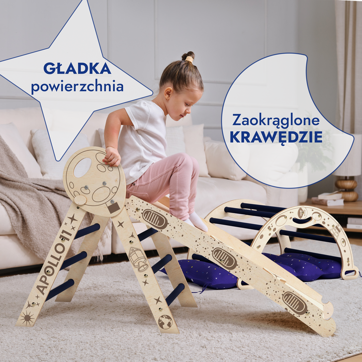 Apollo 4in1 Climbing Set:  Pikler Triangle, Arch, Slide Board, and Cushion for Little Toddlers Astronauts