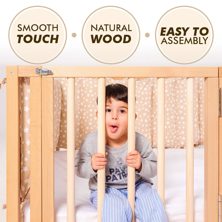 Montessori Floor Bed with Fence – Wooden Toddler Bed for Safe Sleep & Play