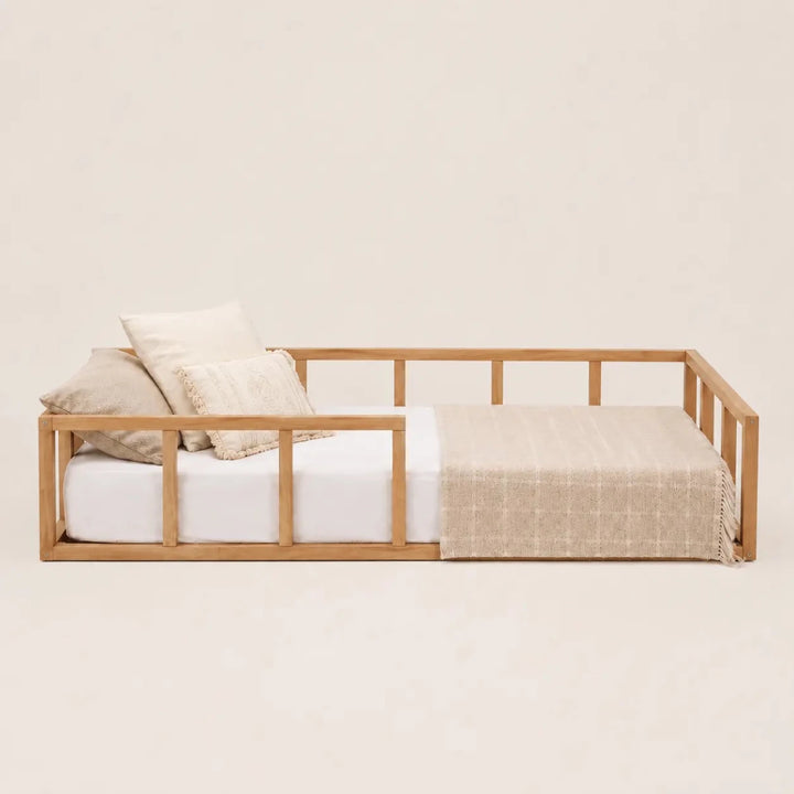 Single Montessori Floor Bed with Guard Rails – Wooden Bed for Toddlers & Kids