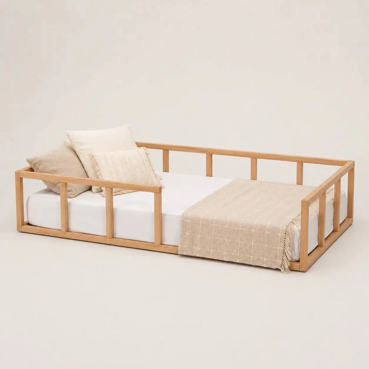 Single Montessori Floor Bed with Guard Rails – Wooden Bed for Toddlers & Kids