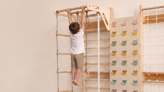 7-in-1 Indoor Climbing Frame for Kids: Wall Bars, Rock Wall, Net, Pull-Up Bar, 3-in-1 Swing Set