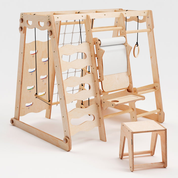 6in1 Toddler Wooden Climbing Frame -  Playground + Swings Set + Slide Board + Rope + Stairs