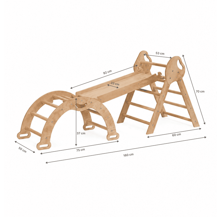 4in1 Montessori Climbing Frame: Pikler Triangle + Arch + Slide Board + Cushion for Toddlers (1–3 Years)