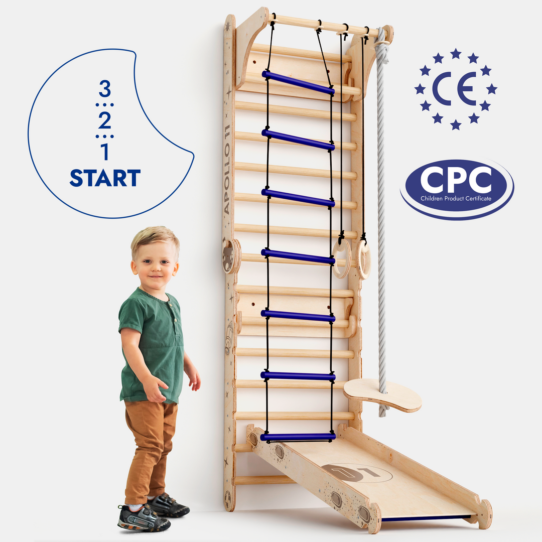 Apollo Swedish Wall / Climbing ladder for Little Austronauts + Moon swing Set + Slide Board