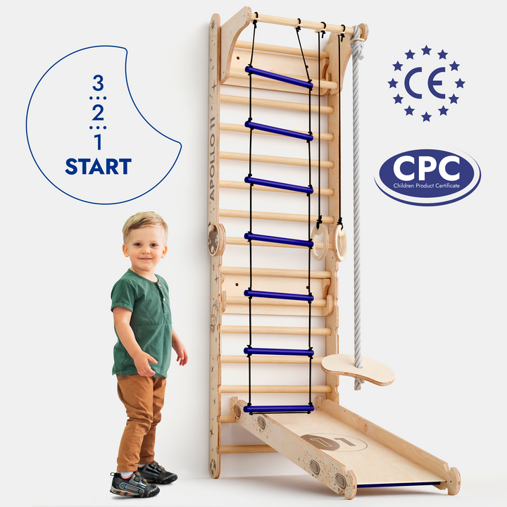 Apollo Swedish Wall / Climbing ladder for Little Austronauts + Moon swing Set + Slide Board