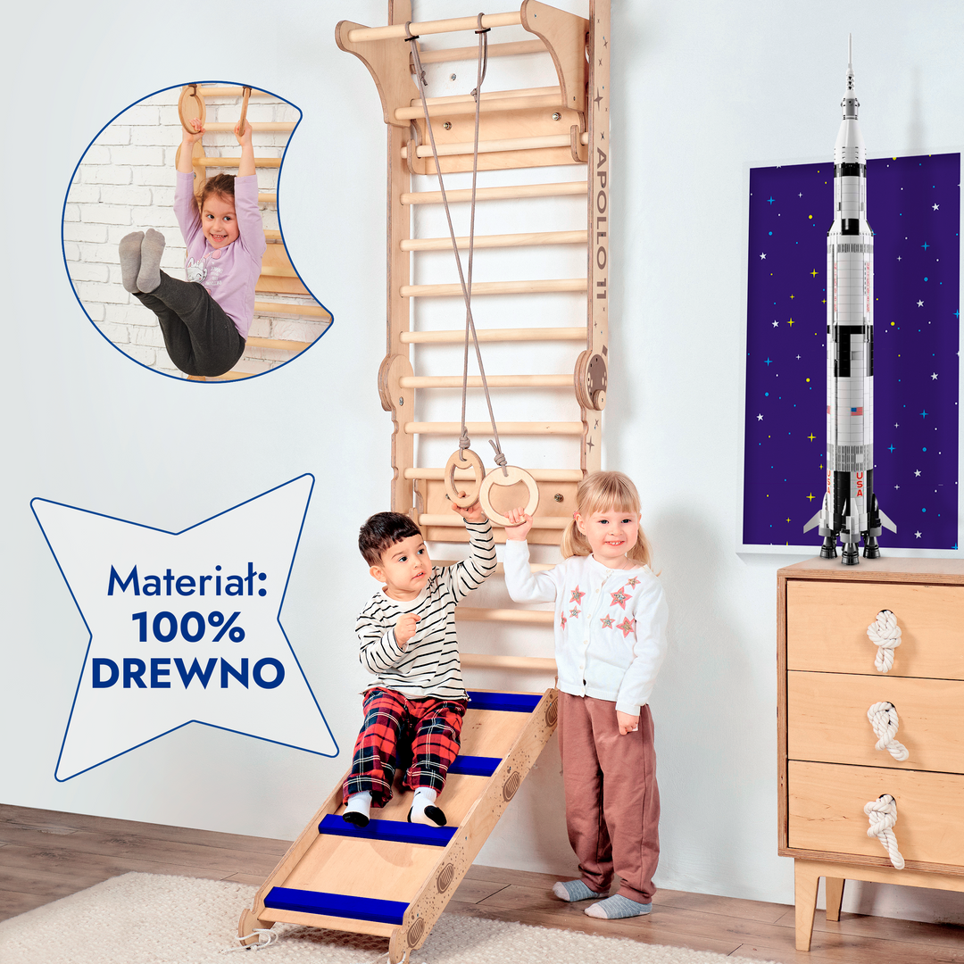 Apollo Swedish Wall / Climbing ladder for Little Austronauts + Moon swing Set + Slide Board