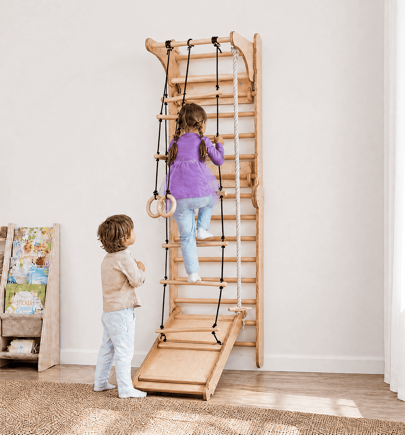 7in1 Swedish Ladder for Kids – Transforms into Pikler Triangle, Slide, Swing & Art Add-on