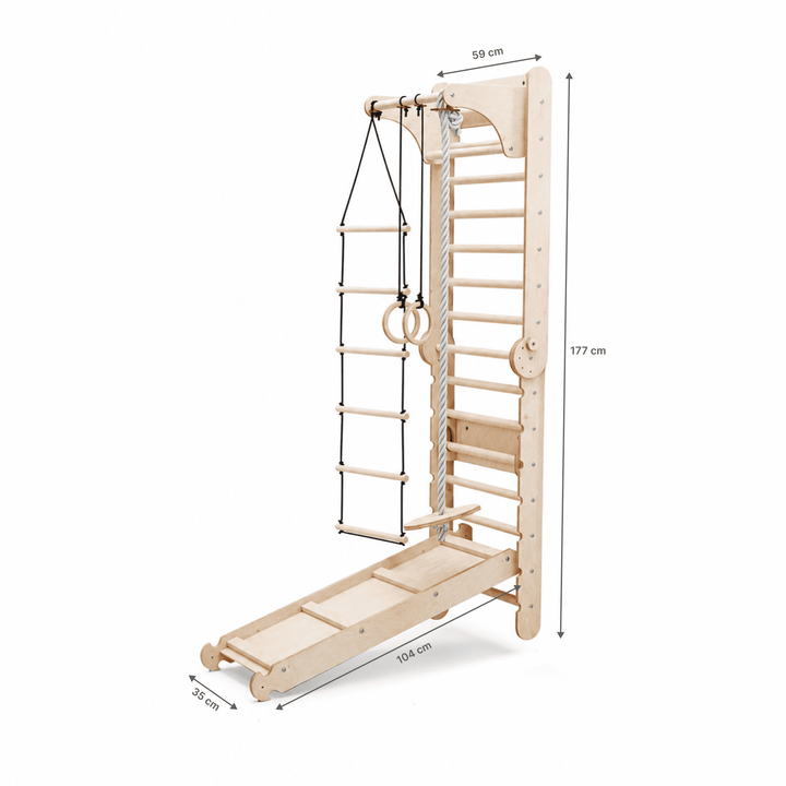 7in1 Swedish Ladder for Kids – Transforms into Pikler Triangle, Slide, Swing & Art Add-on